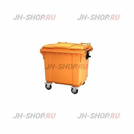 Передвижной мусорный контейнер на 4 колесах 1100 л. оранжевый с крышкой картинка